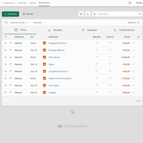 Registrando lançamento recorrente