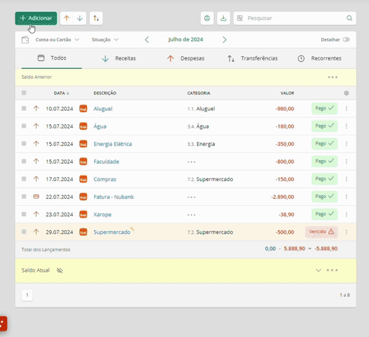 Registrando lançamento comum