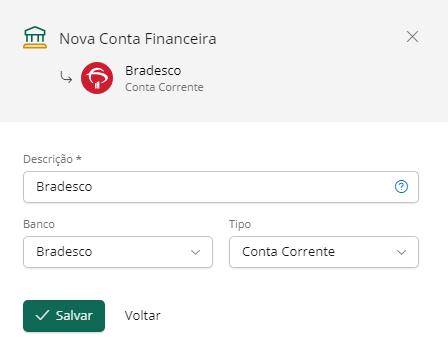 Cadastrando uma conta financeira