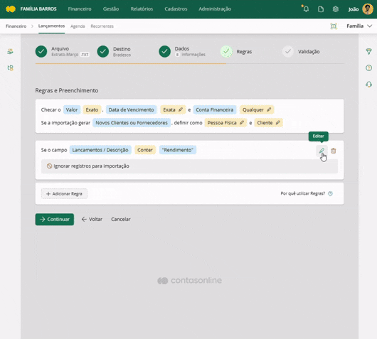 Regras e preenchimento