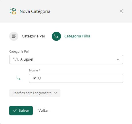 Cadastrando nova categoria