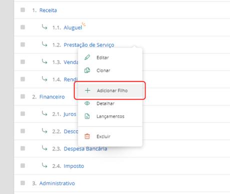 Acessando atalhos e cadastrando filhas