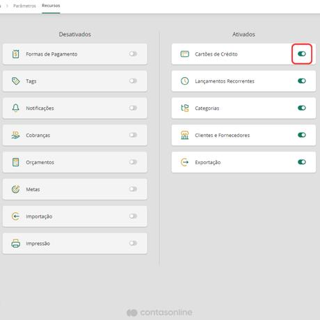 Ativando e desativando recursos