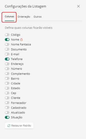 Configurando as colunas