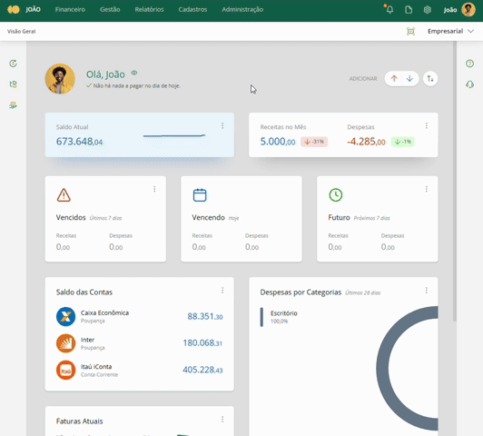 Visualizando receitas e despesas no mês