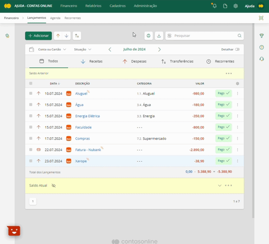 Imprimindo lançamentos do mês