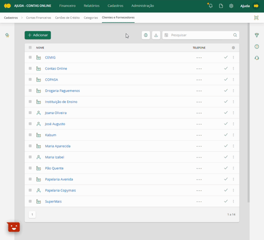 Exportando clientes e fornecedores