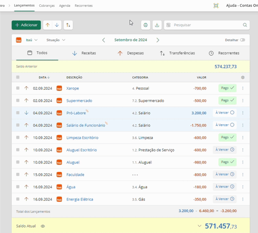 Exportando lançamentos