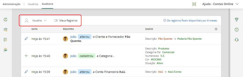 Verificando auditoria dos cadastros