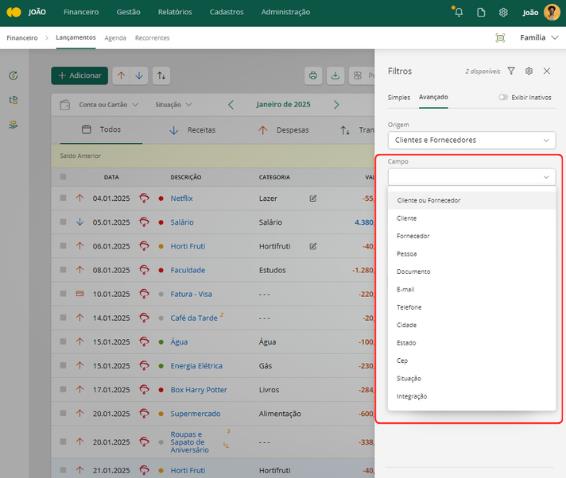 Utilizando o filtro avançado