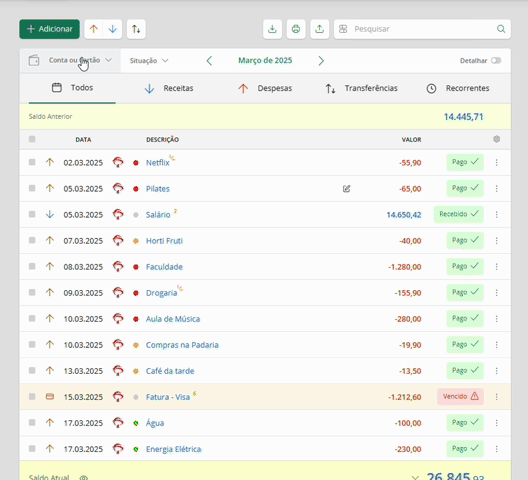 Alterando lançamento de fatura