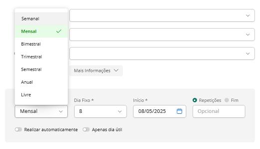 Configurando o recorrente