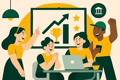 Equipe feliz com resultados