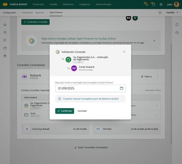 Data inicial das transações