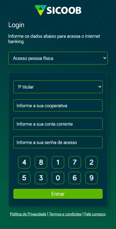 Login na conta Sicoob