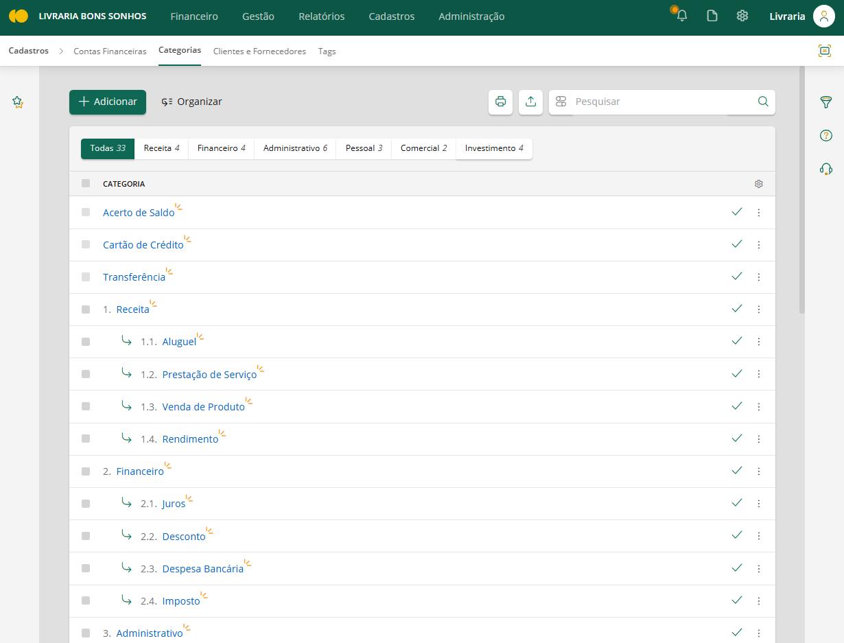 Categorias Empresariais - Contas Online